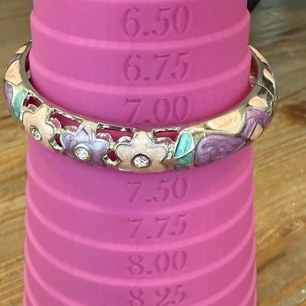 MultiColor Floral Enamel Bangle Bracelet Pearl Pink Purple